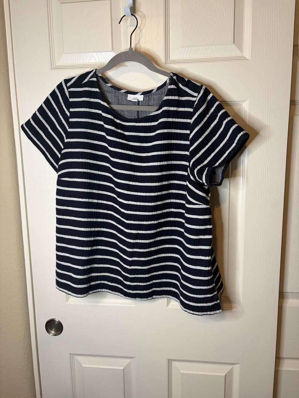 Women’s J. Jill 100% Cotton Navy & White S/S Top 4th of July 2X